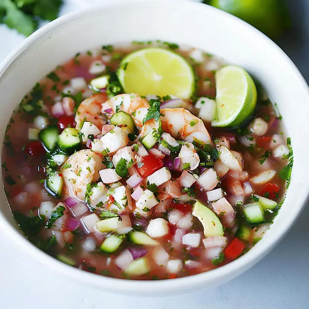 Vibrant ceviche with fresh coleslaw in a white bowl