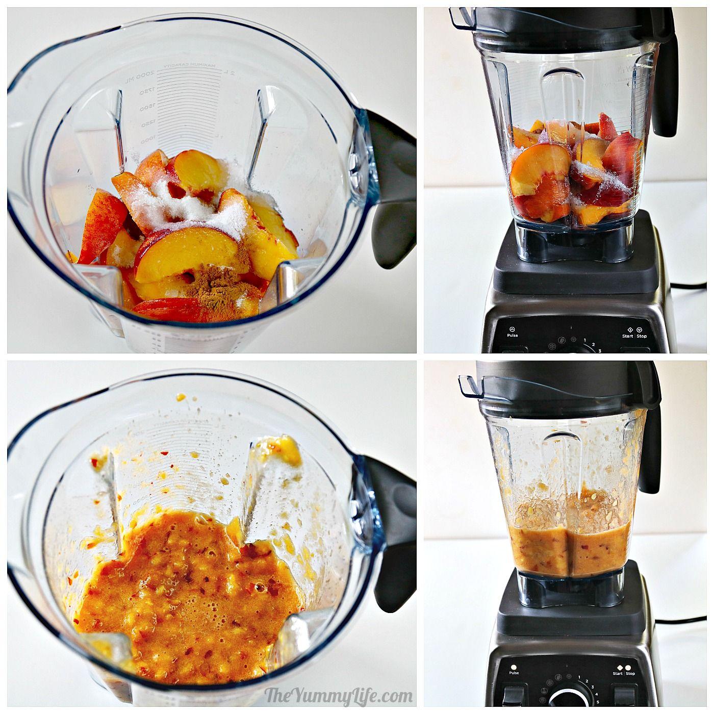blender with peaches inside