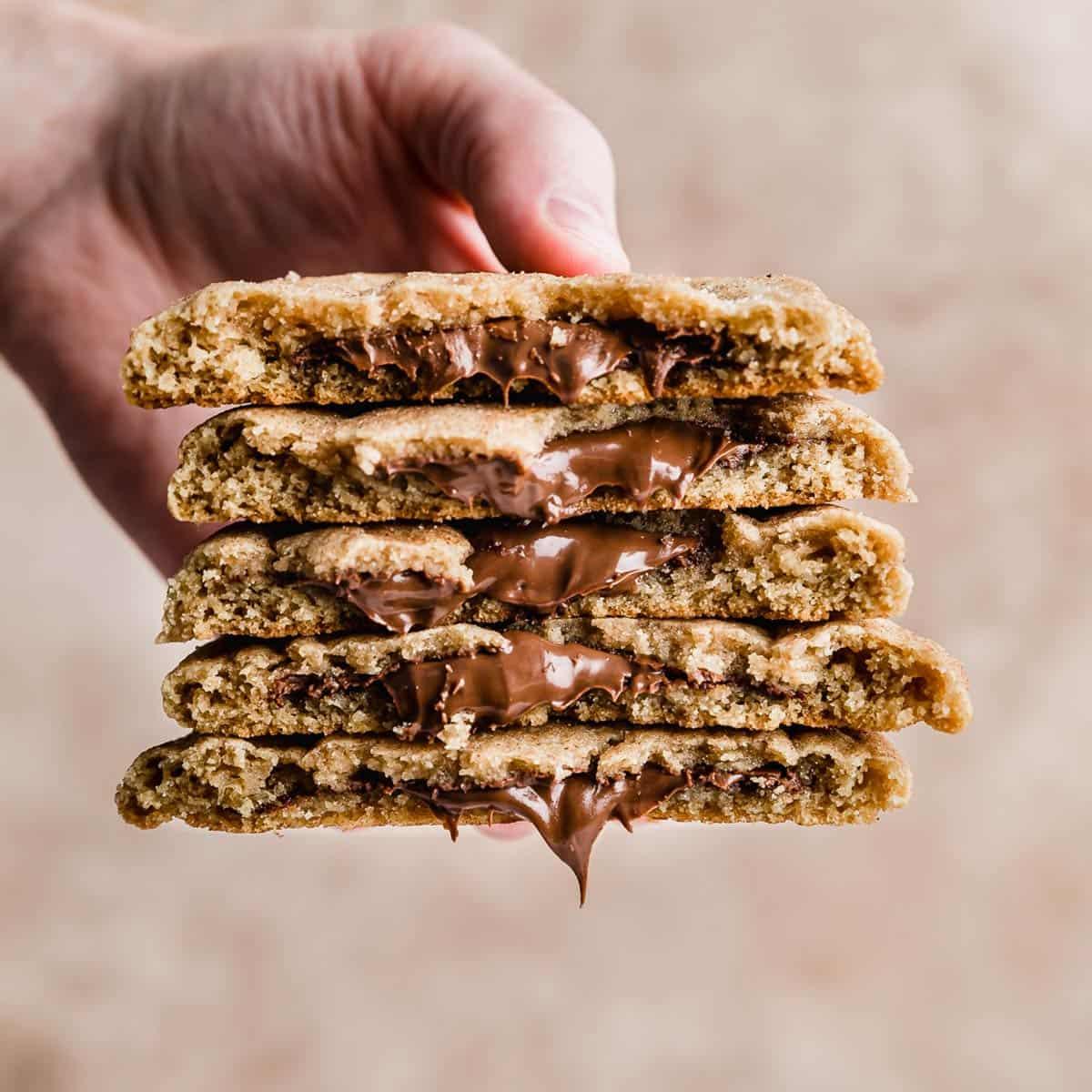 Close-up shot of a single hazelnut chocolate churro