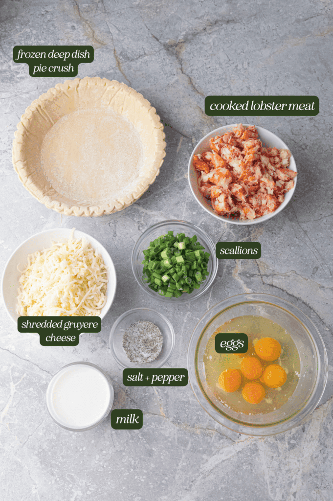 Step-by-step images showing the process of making the Lobster and Gruyere Tart