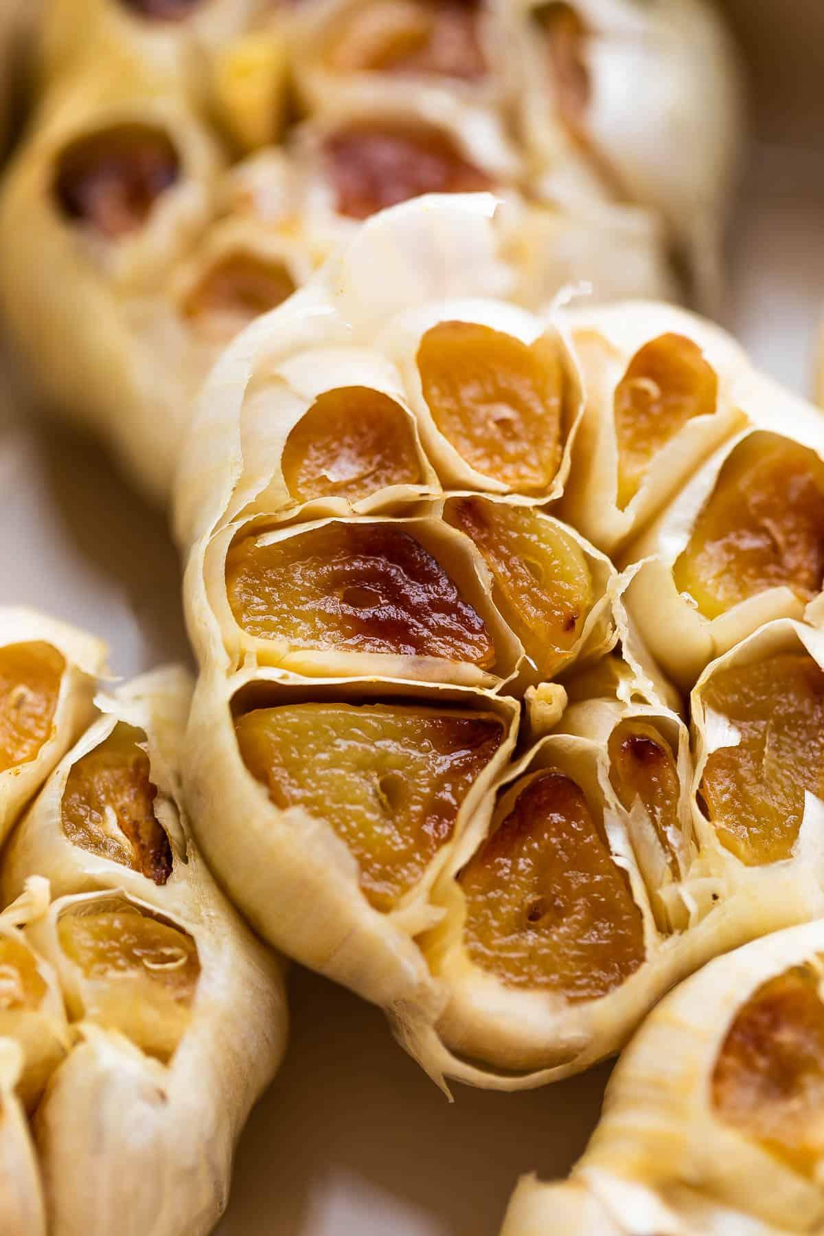 Close-up shot of roasted garlic cloves