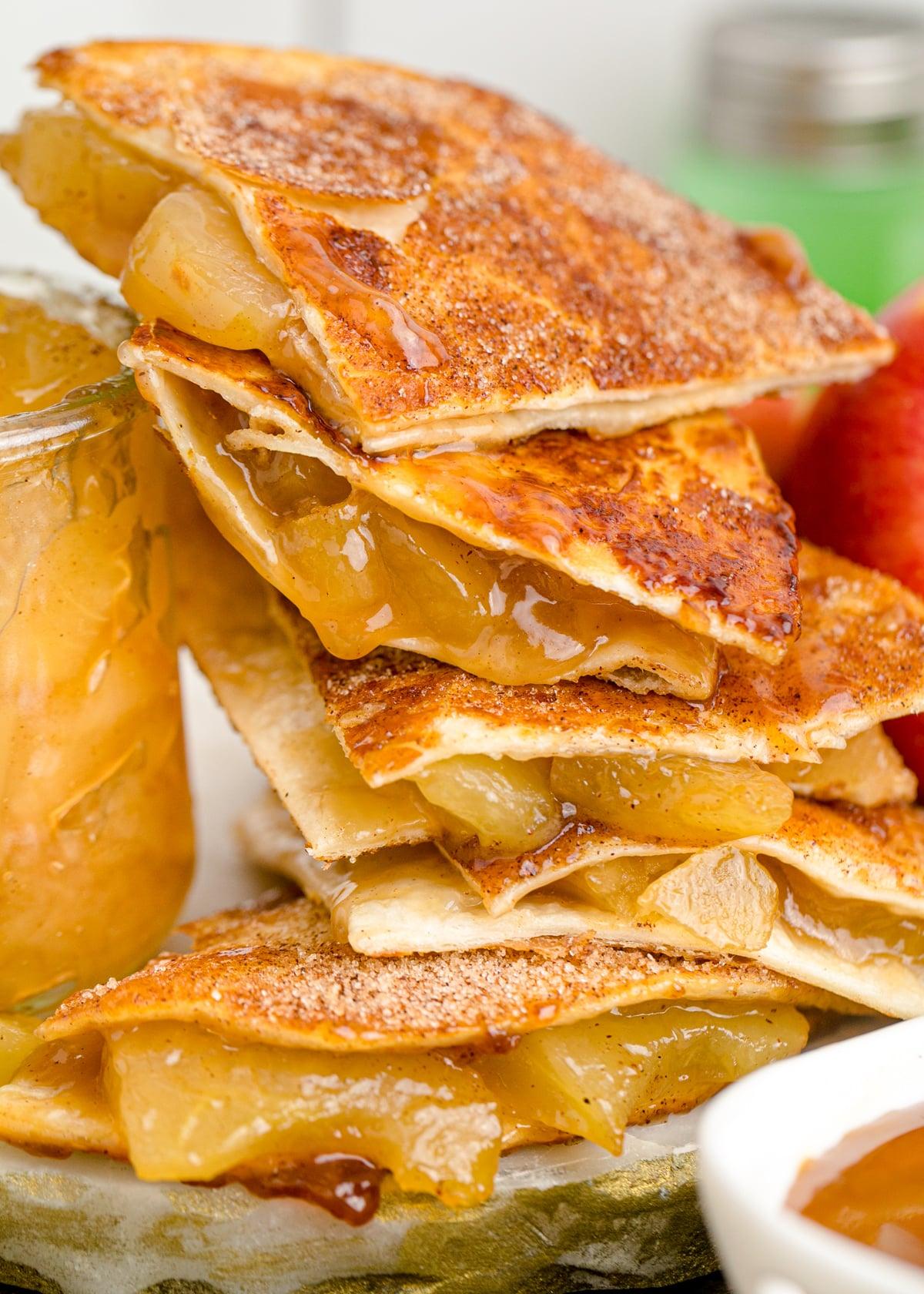 ingredients for apple pie quesadillas laid out on a counter