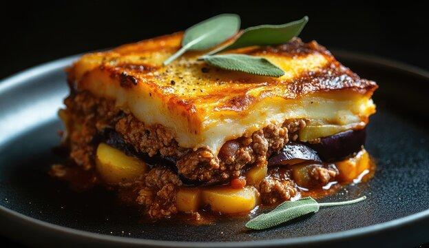 Trinidadian Moussaka with Doubles close up shot