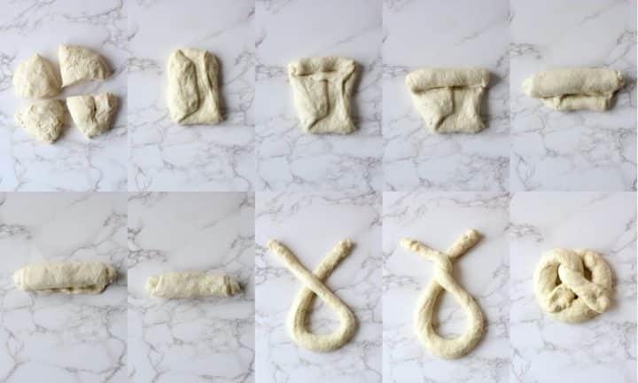 dough being shaped into pretzels