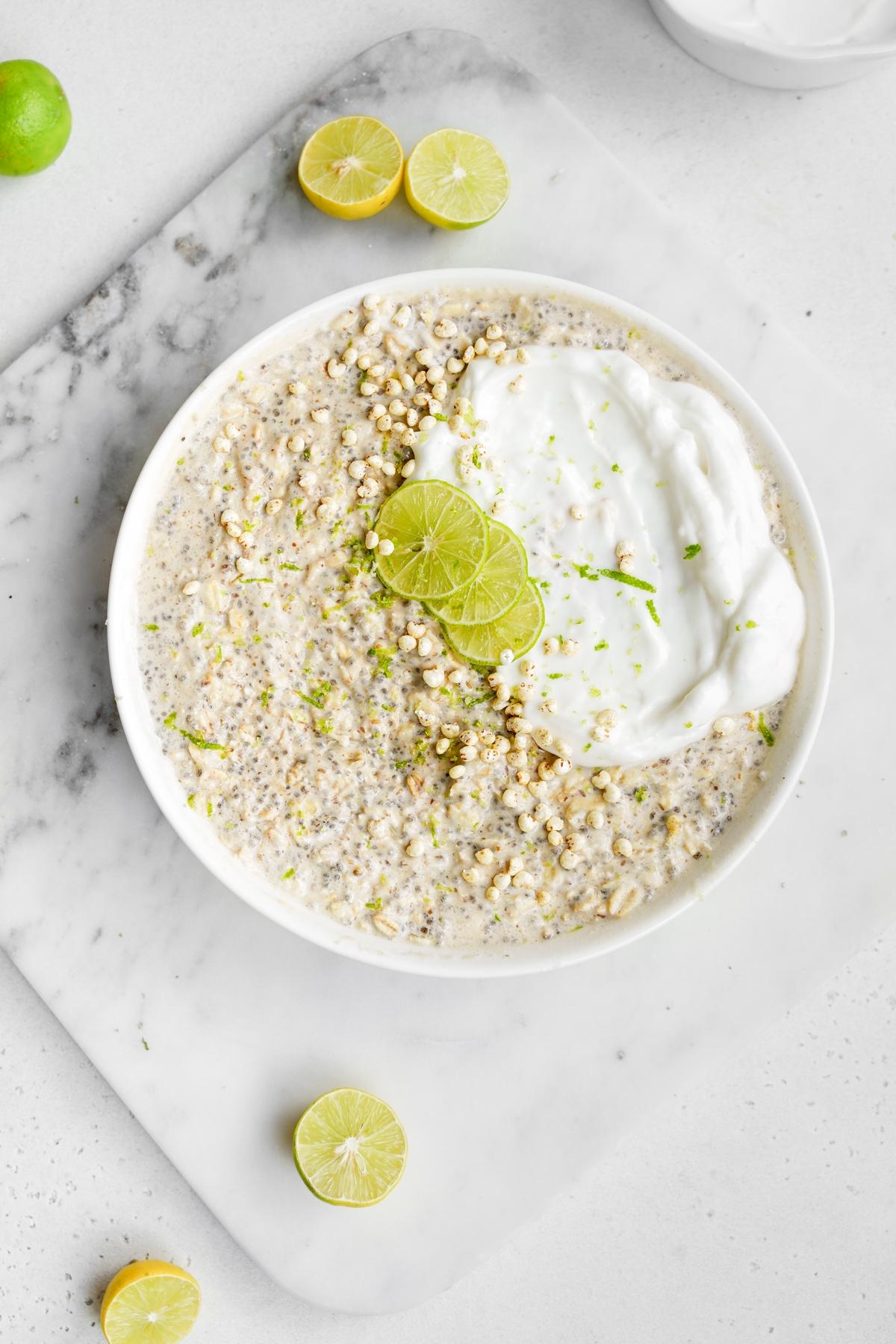 A person enjoying a bowl of Key Lime Pie Oatmeal