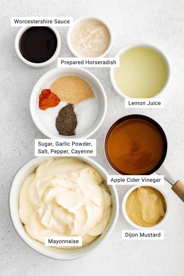 Overhead shot of all the ingredients needed for the recipe laid out on a kitchen counter, ready to be used