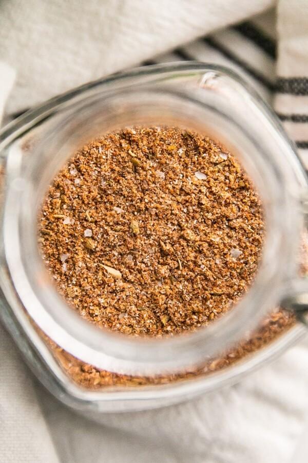 A close-up shot of the chili rub ingredients in a bowl