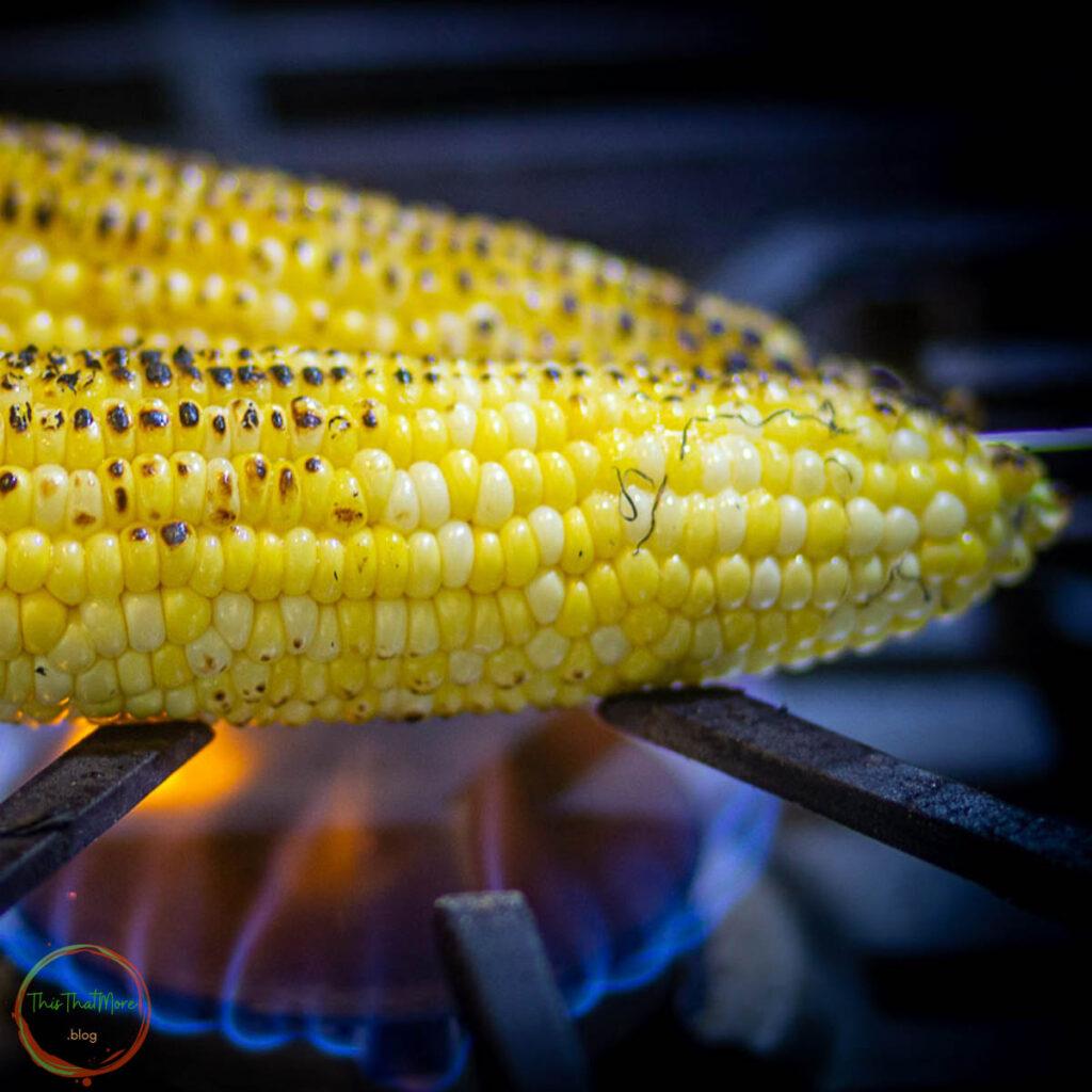 Close-up of roasted corn on the cob