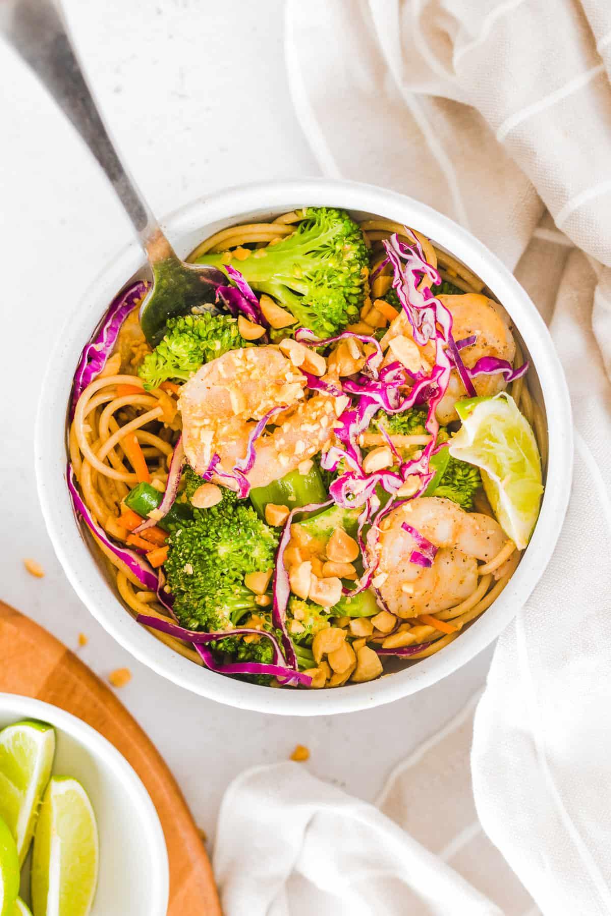 Close-up shot of a Coconut Curry Shrimp Protein Bowl, showcasing its vibrant colors and textures