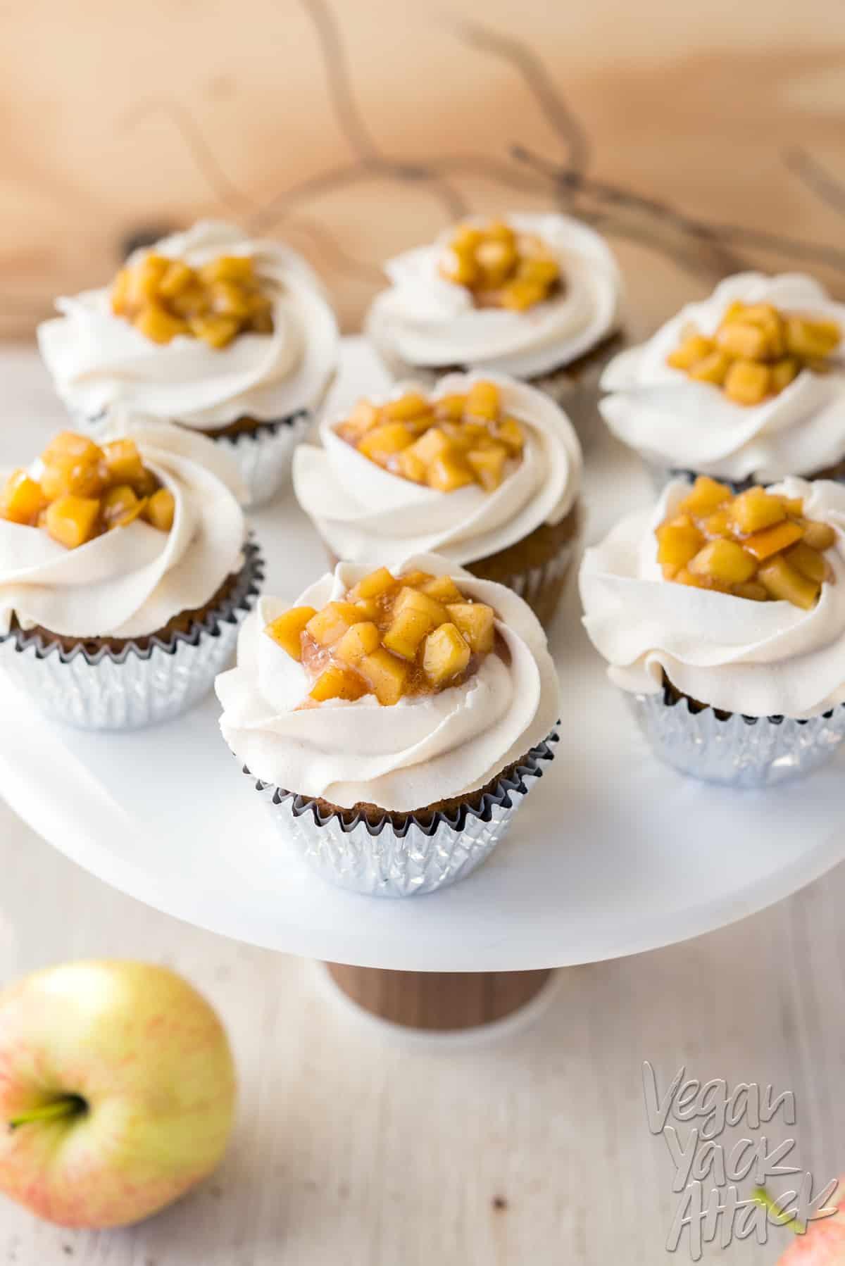 Close-up shot of apple pie cupcakes with cinnamon topping
