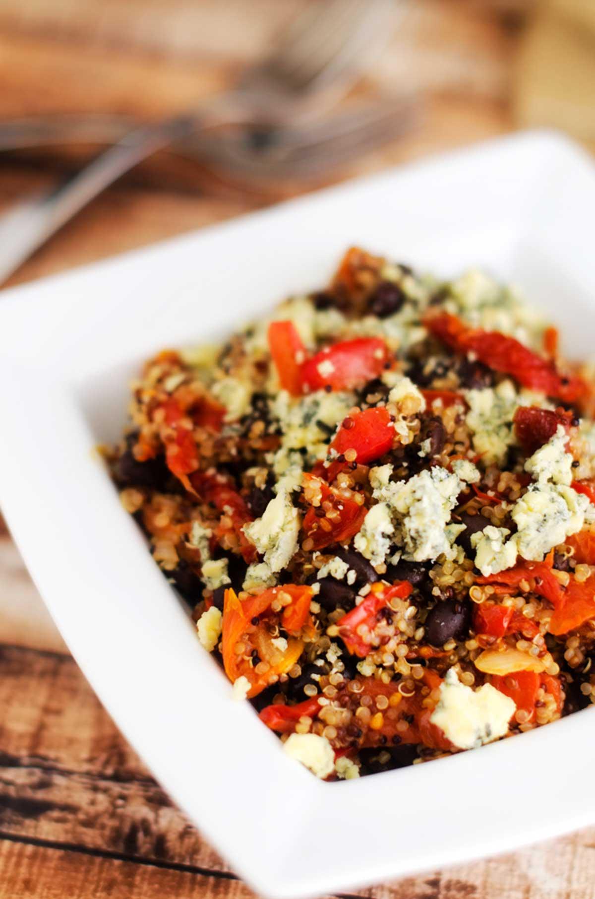 Close up of the Balsamic Quinoa Salad, showing texture and color