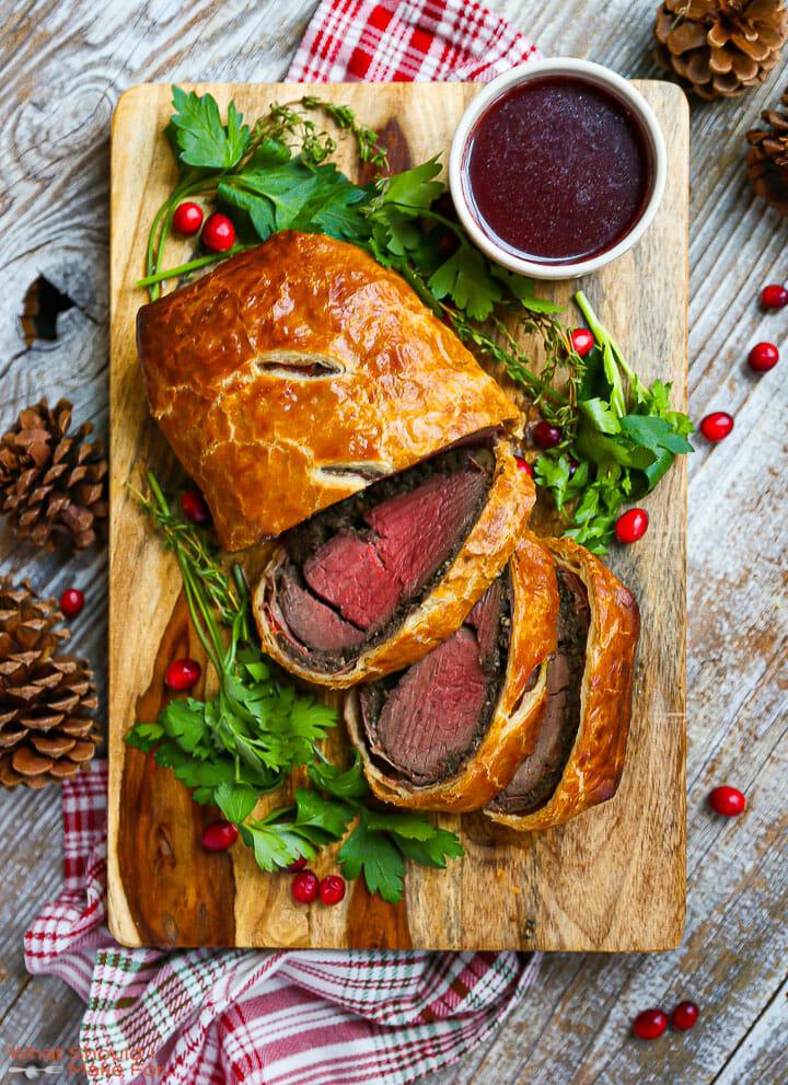 Juicy Beef Wellington, perfectly browned puff pastry, elegant presentation
