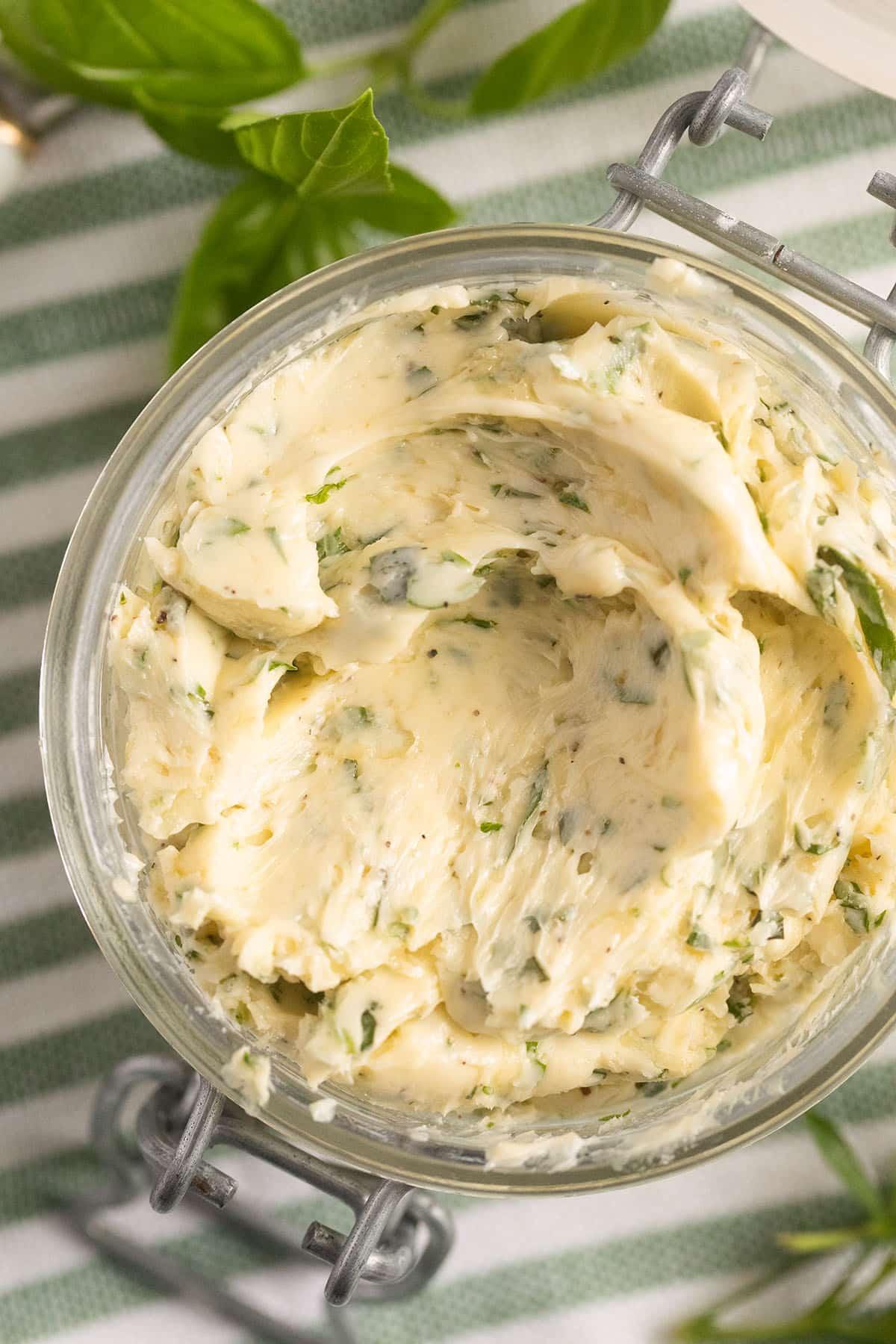 Close up of ingredients for Garlic Herb Butter