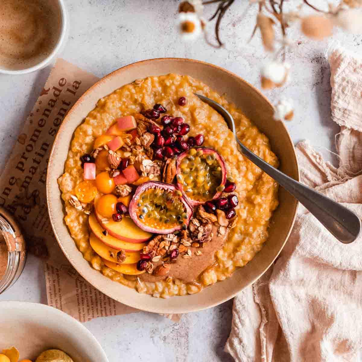 Variety of toppings for the pumpkin spice oatmeal – nuts, seeds, spices, fruits