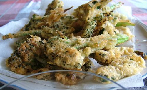 Close-up shot of a plate of tempura broccoli