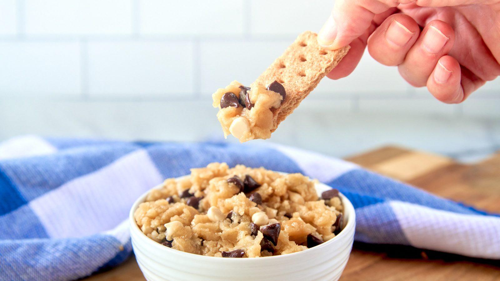 A close-up of a bowl of cookie dough with avocado oil