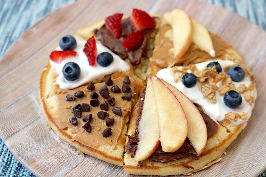 Close up shot of finished breakfast pizza pancakes