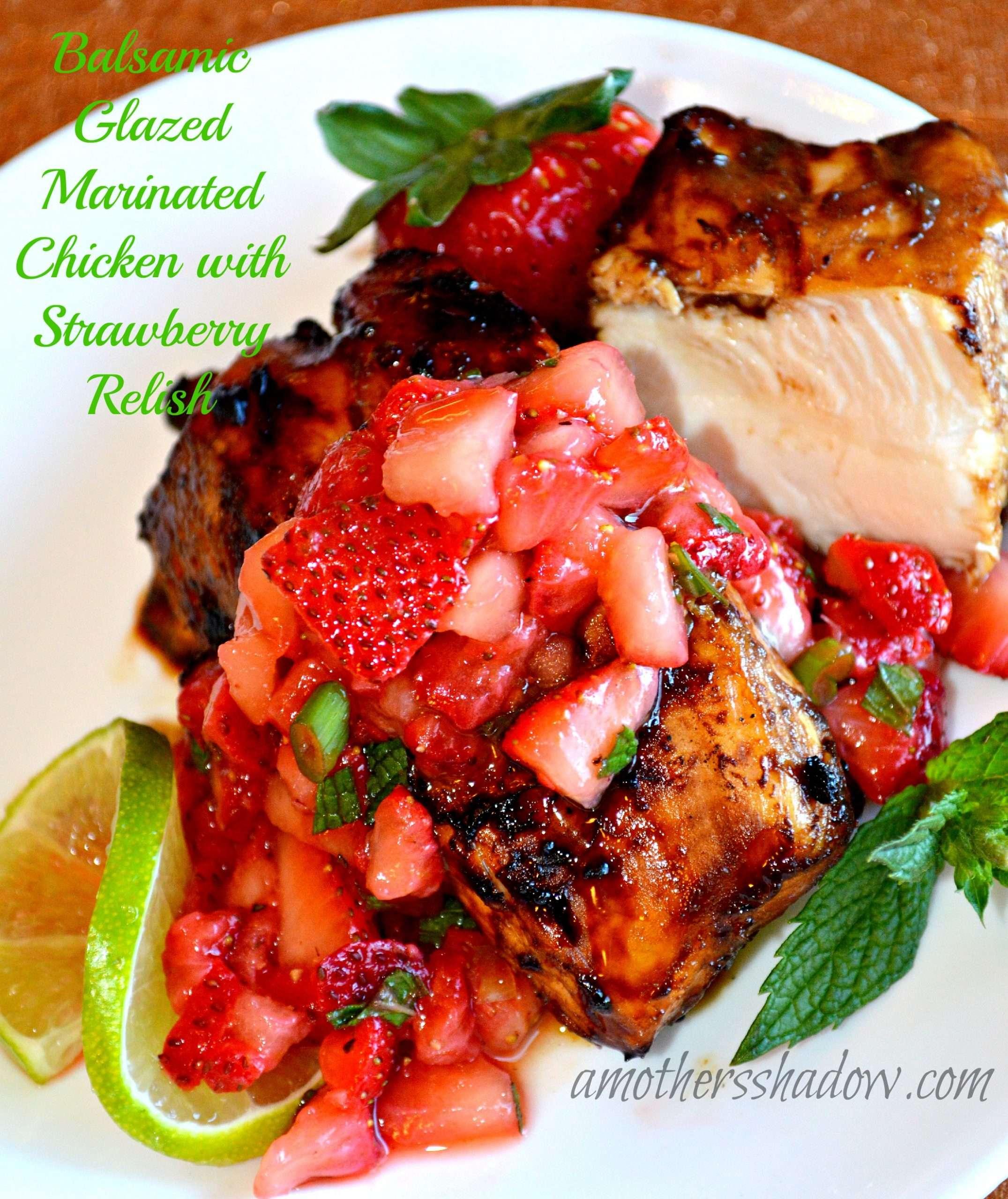 Close-up shot of raw chicken marinating in a strawberry balsamic sauce