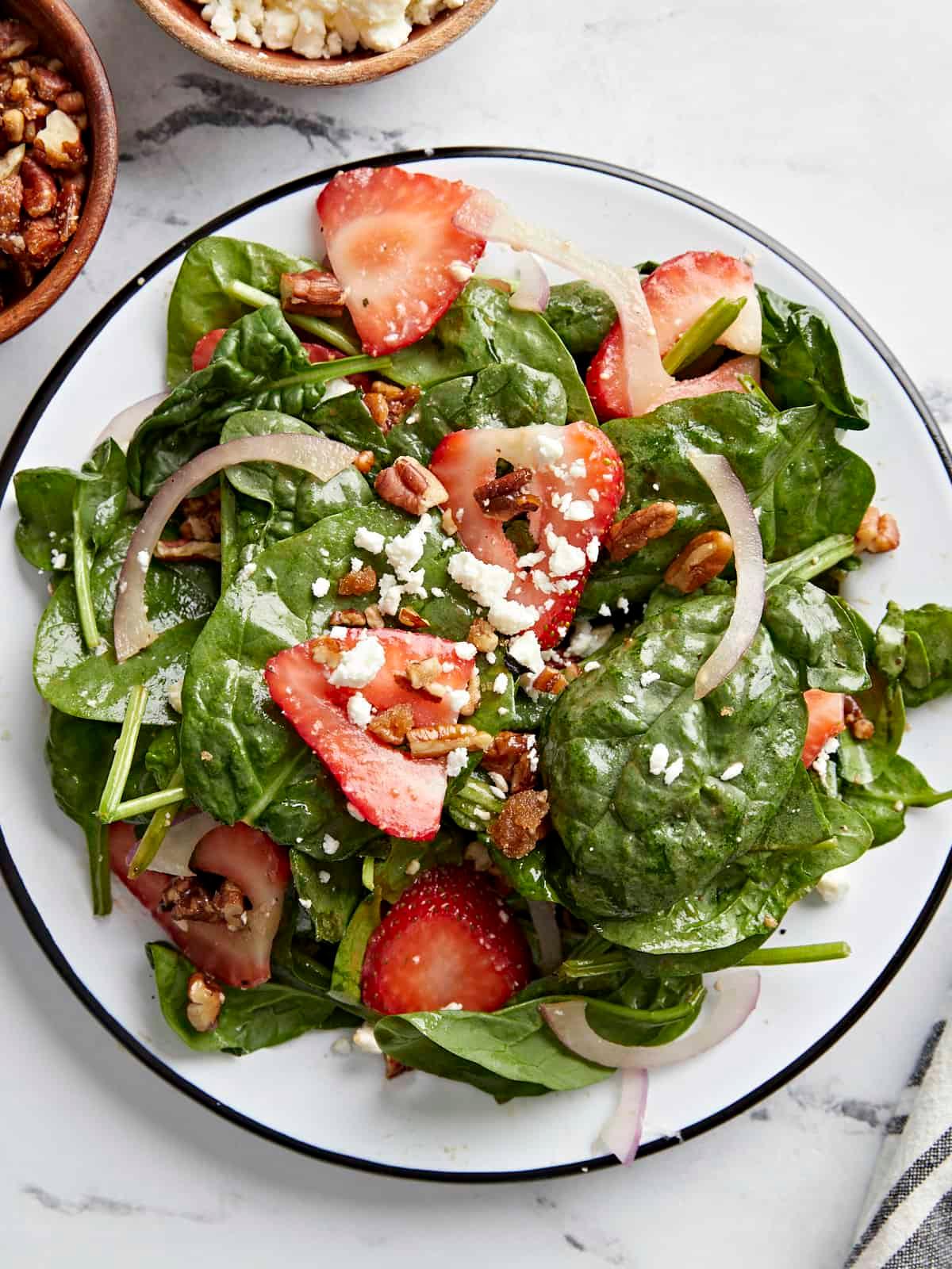 Close-up shot of the finished strawberry salad