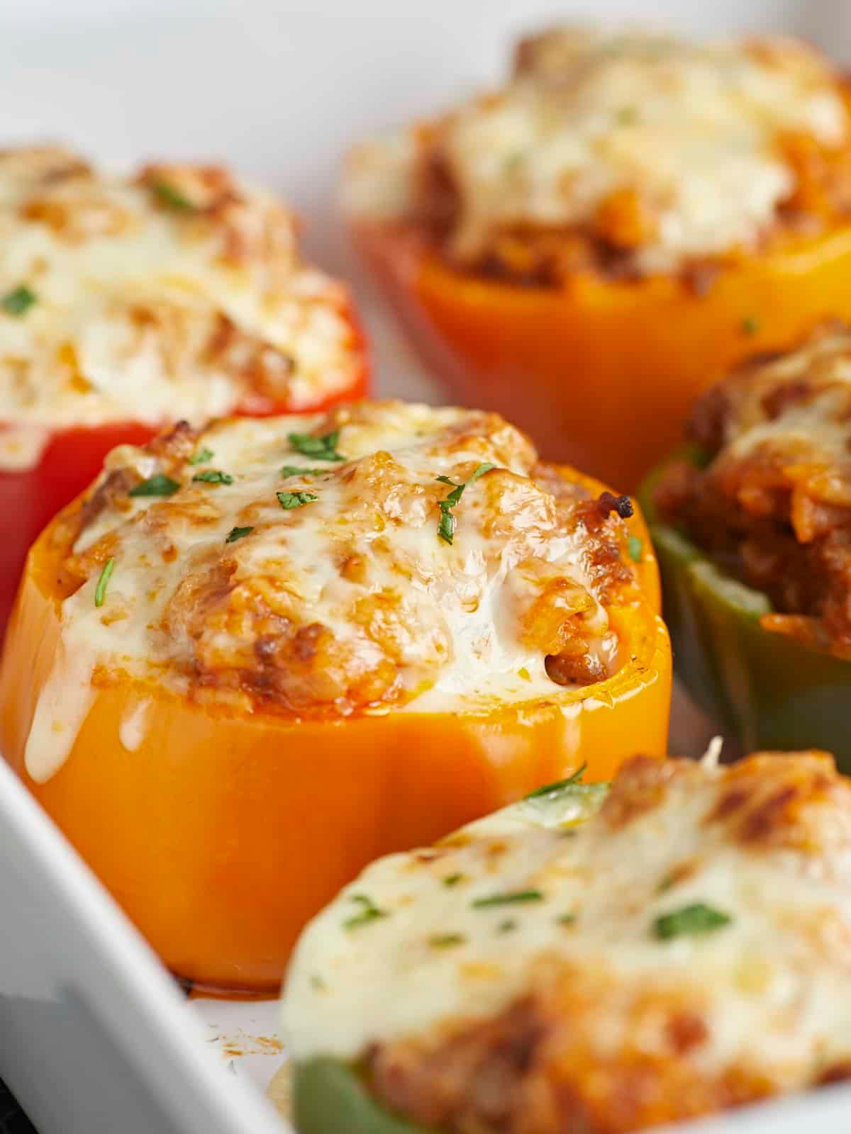 Close-up of a single stuffed pepper