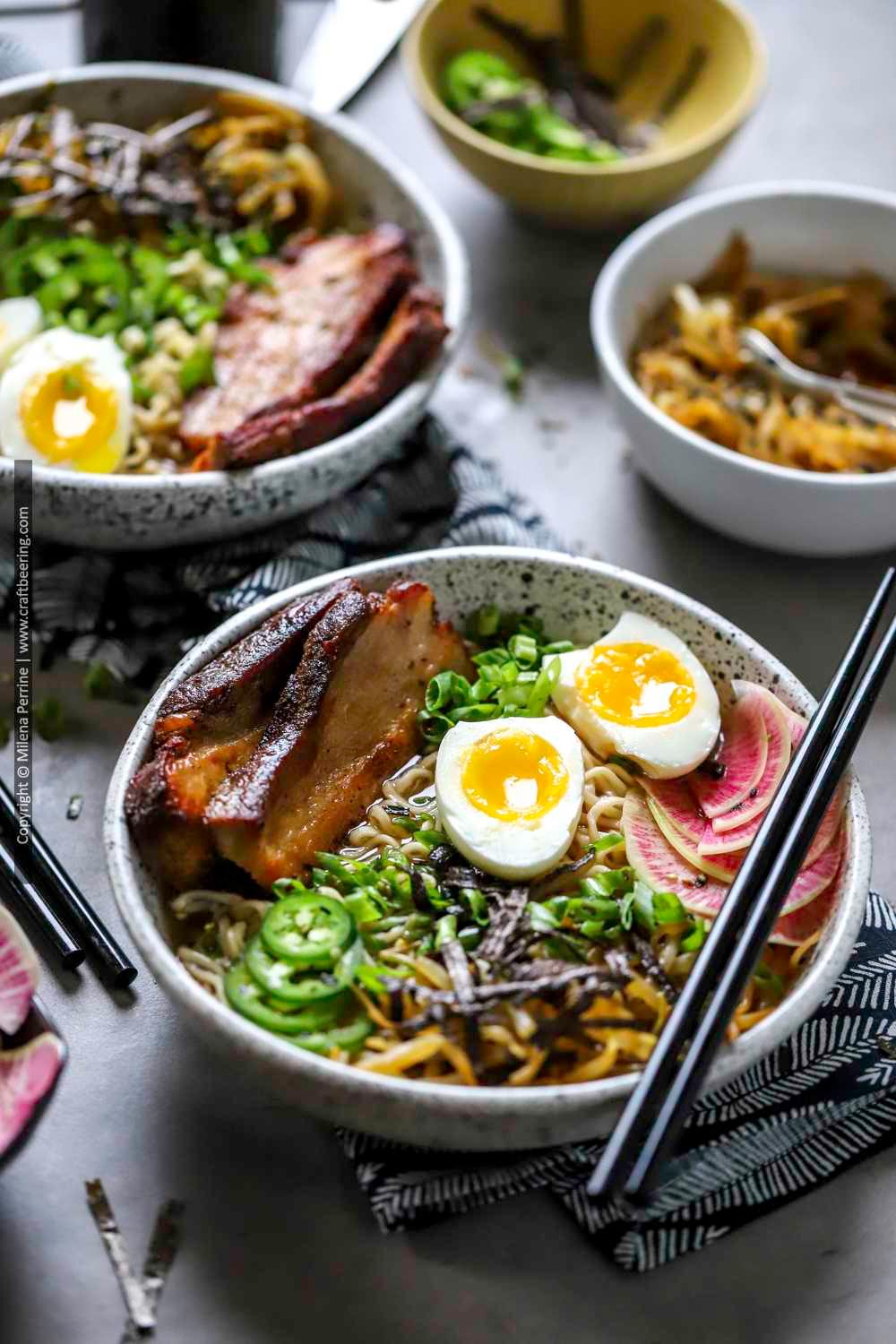 bowl of smoky ramen with egg and pork belly