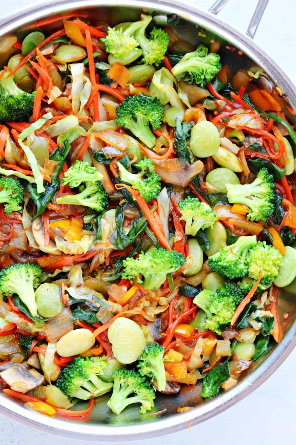 Close up of a colorful vegetable stir-fry