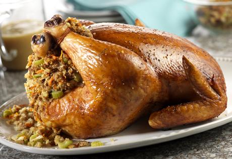 Served roasted chicken with stuffing