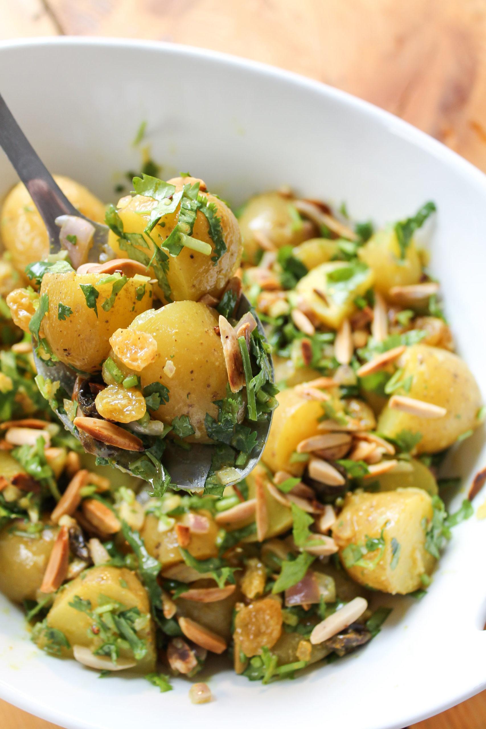 close-up shot of cumin and curry potato salad