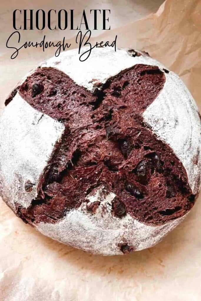 close-up of sliced chocolate sourdough bread with butter