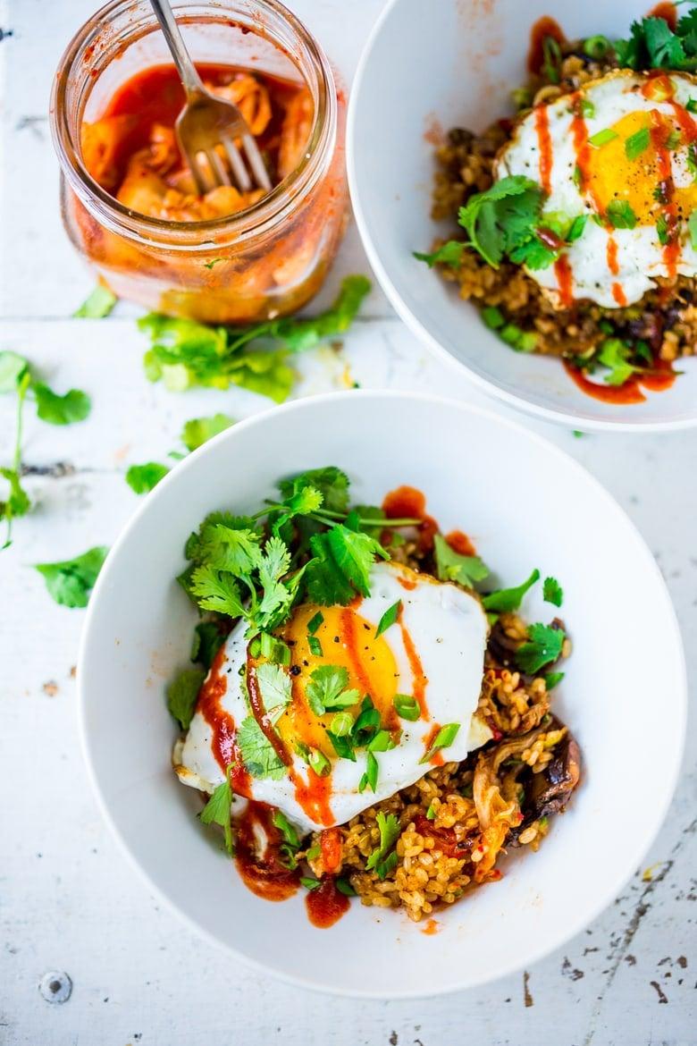 Spicy Kimchi Fried Rice served in a Buddha Bowl