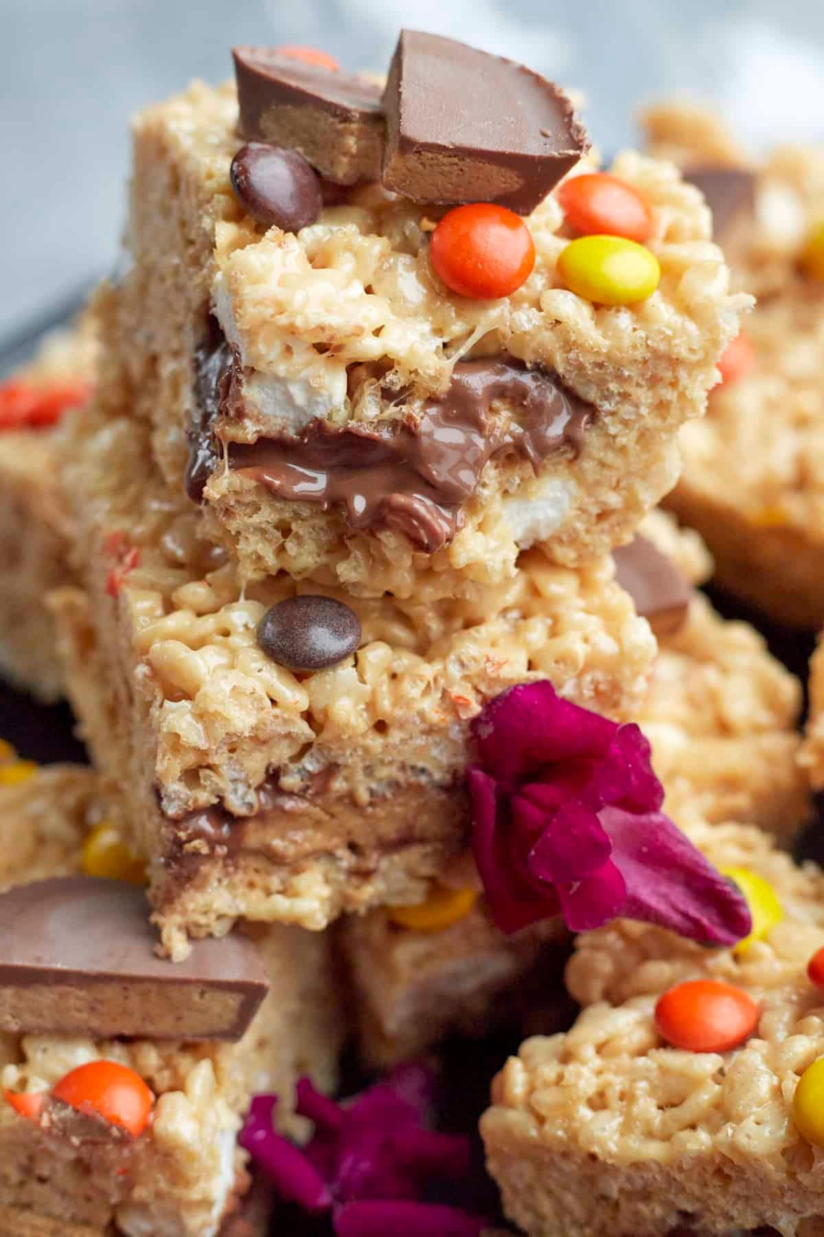 Close-up shot of peanut butter cookies with Rice Krispies Treats
