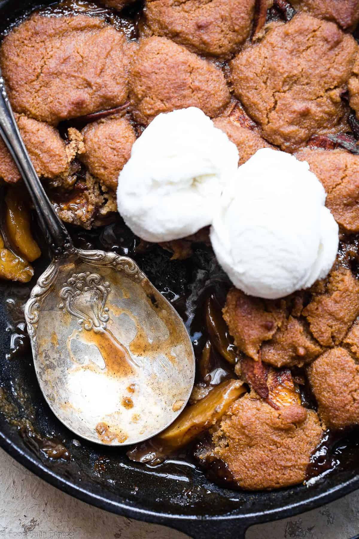 Close up shot of a slice of the Paleo Fruit Cobbler