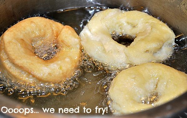 bagel zeppole being fried in oil