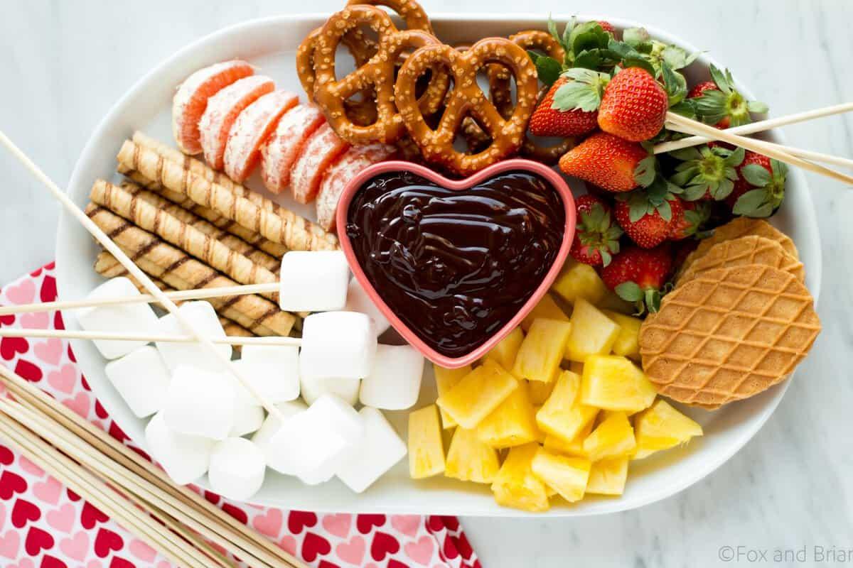 romantic anniversary chocolate fondue setup