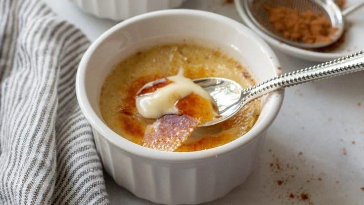Close-up of individual Chai Crème Brûlée ramekins