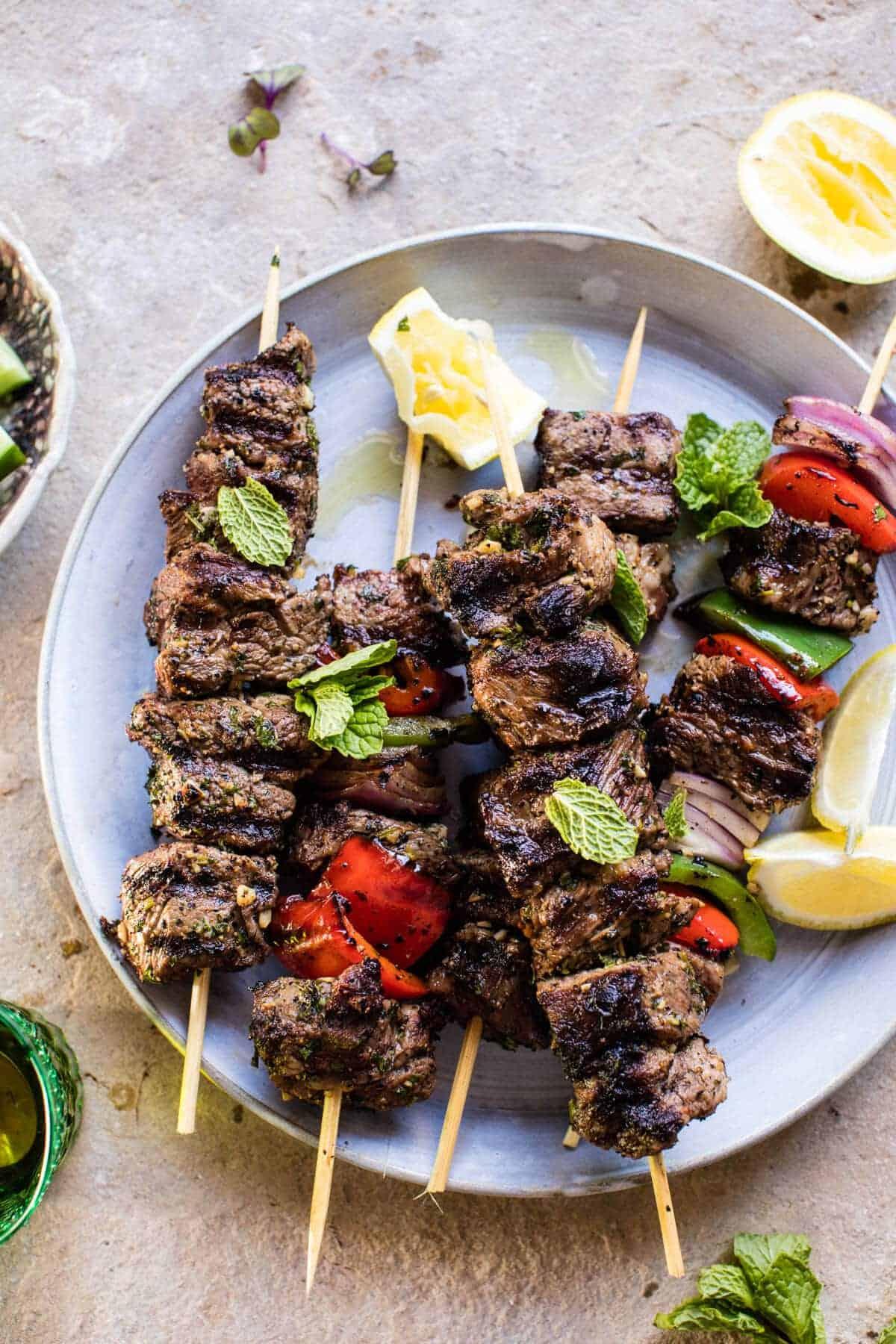 lamb kebabs being grilled