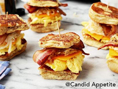Close-up of French toast sliders on a plate