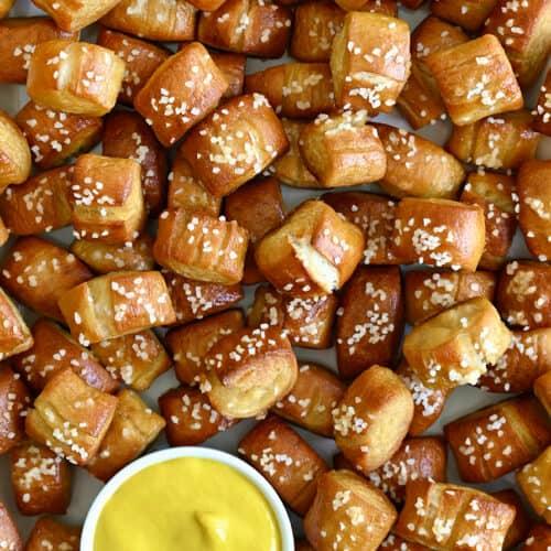 Close up of individual pretzel bite
