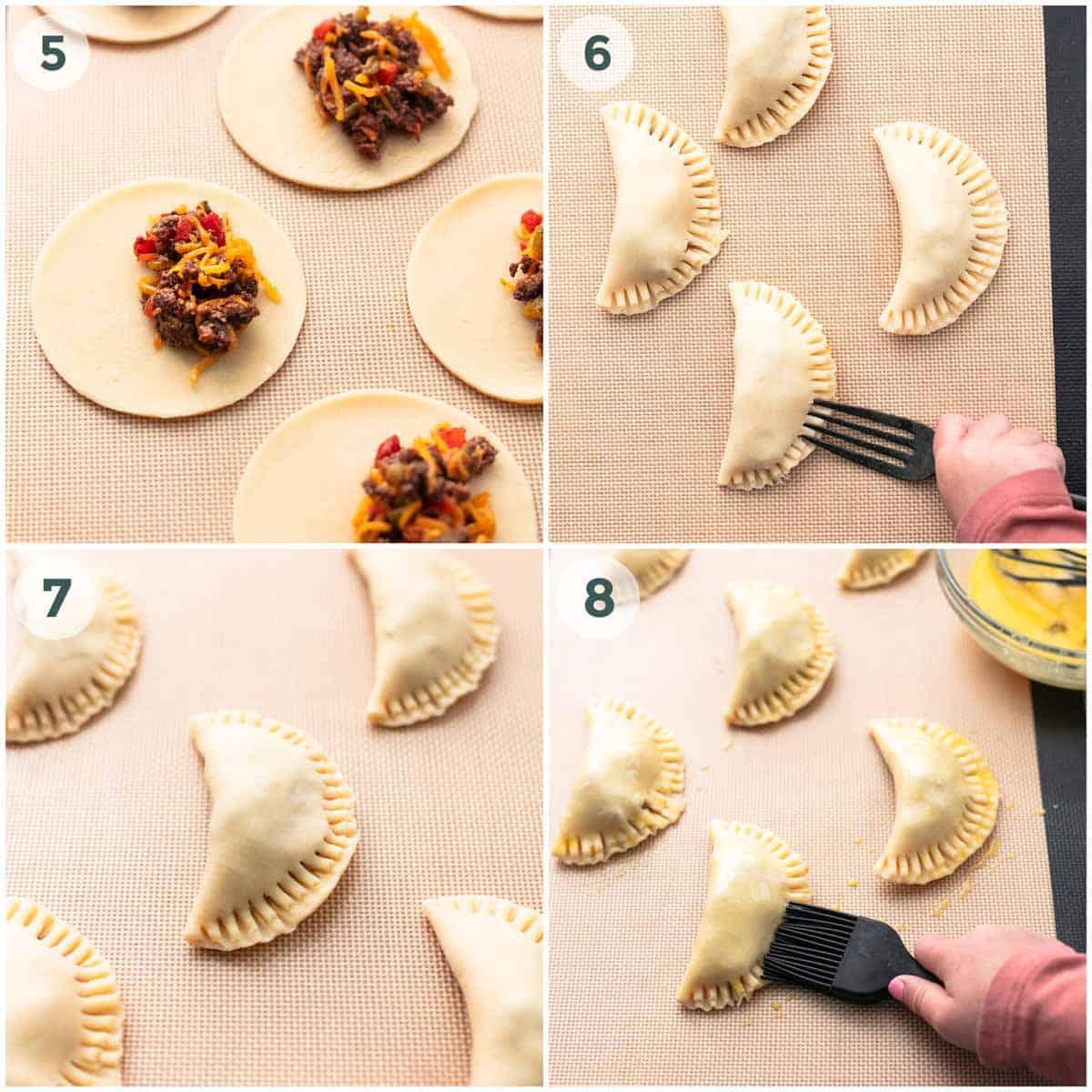 Step-by-step images of making the empanadas
