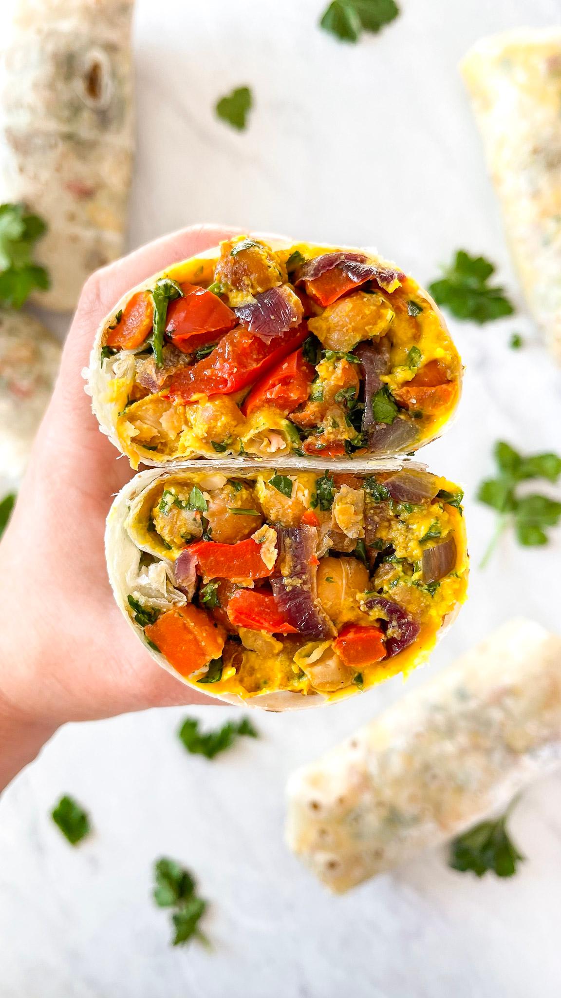 A family enjoying Falafel Breakfast Burritos