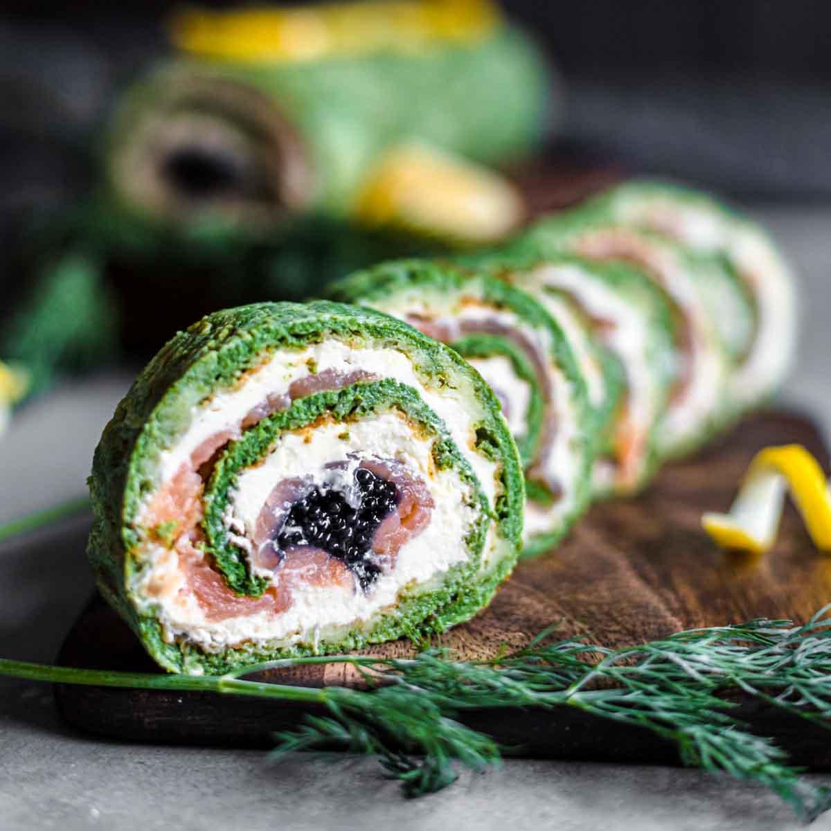 Close up of the smoked salmon and spinach filling