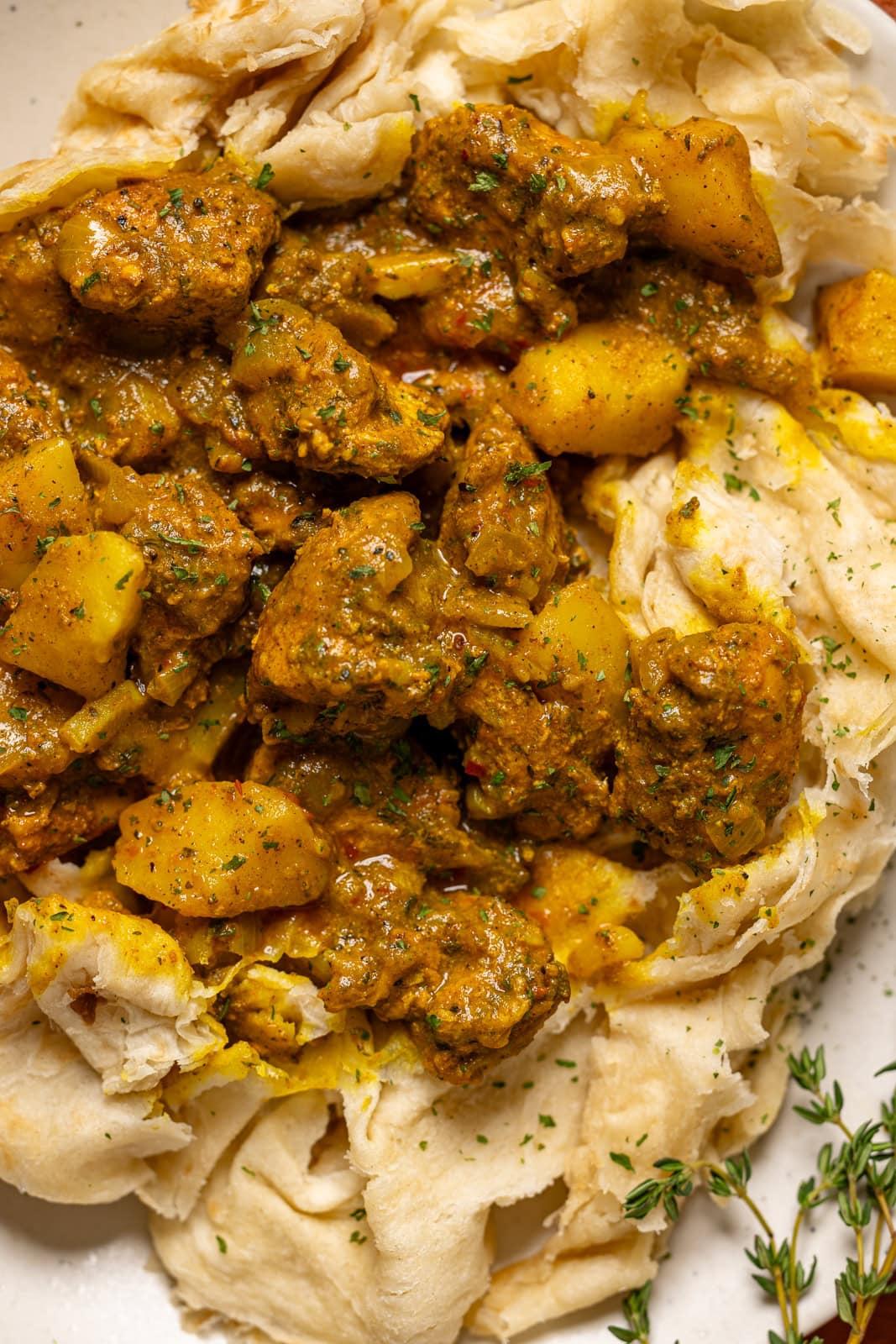 Close up shot of freshly made Curry Powder Roti