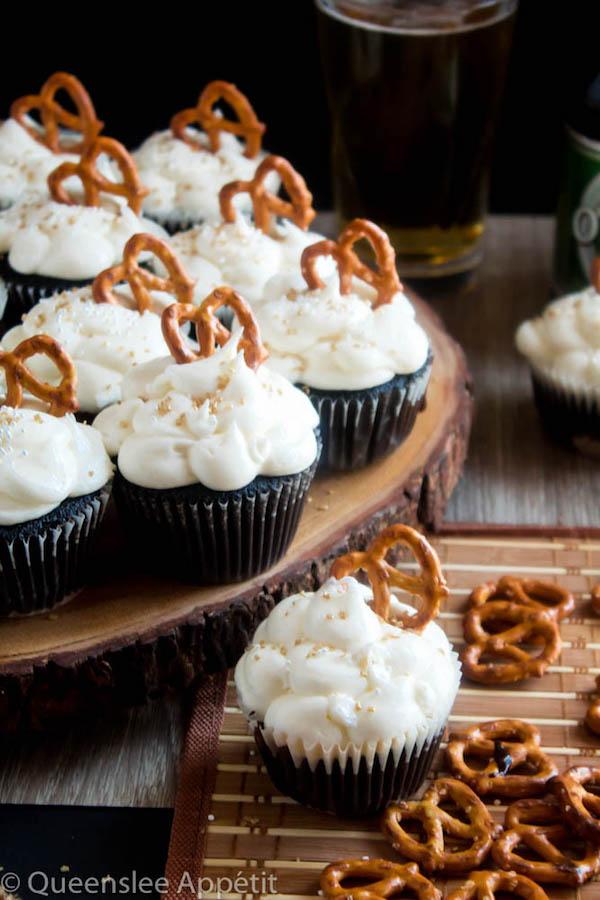 Sweet Beer Pretzel Muffins on a baking sheet