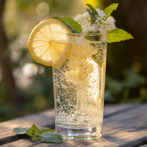 pitcher of Celebration Sparkler Lemonade with lemon slices and edible glitter