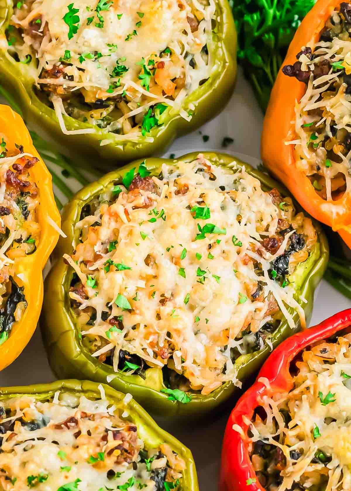 Close-up of the colorful ingredients for stuffed peppers