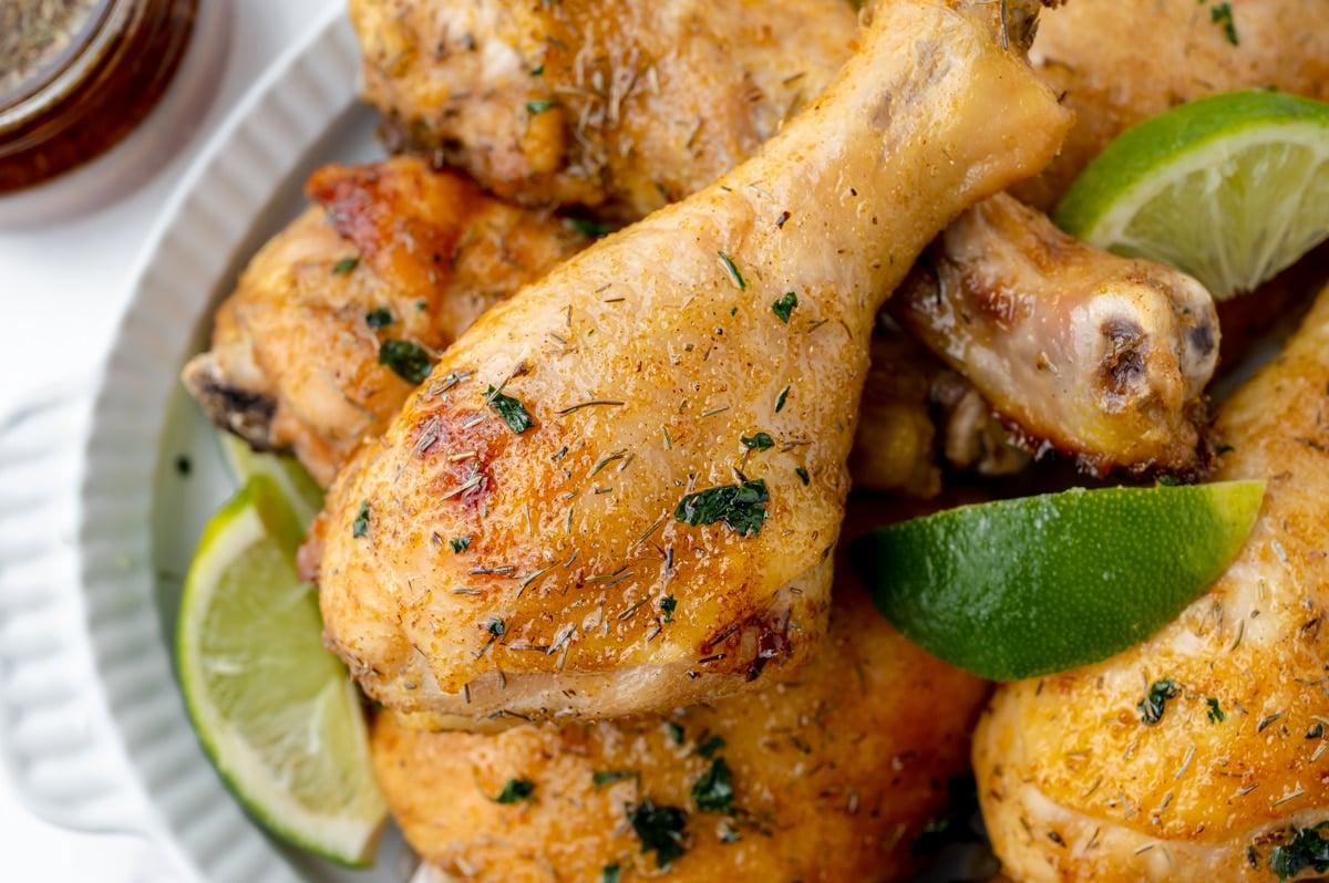 Close-up shot of jerk chicken with brown sugar glaze, glistening and appetizing