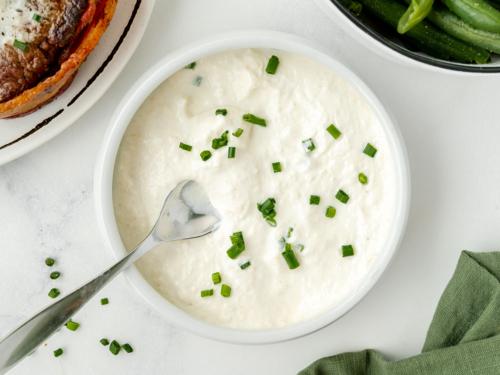 Close-up of the horseradish cream, showing its texture and creamy consistency.