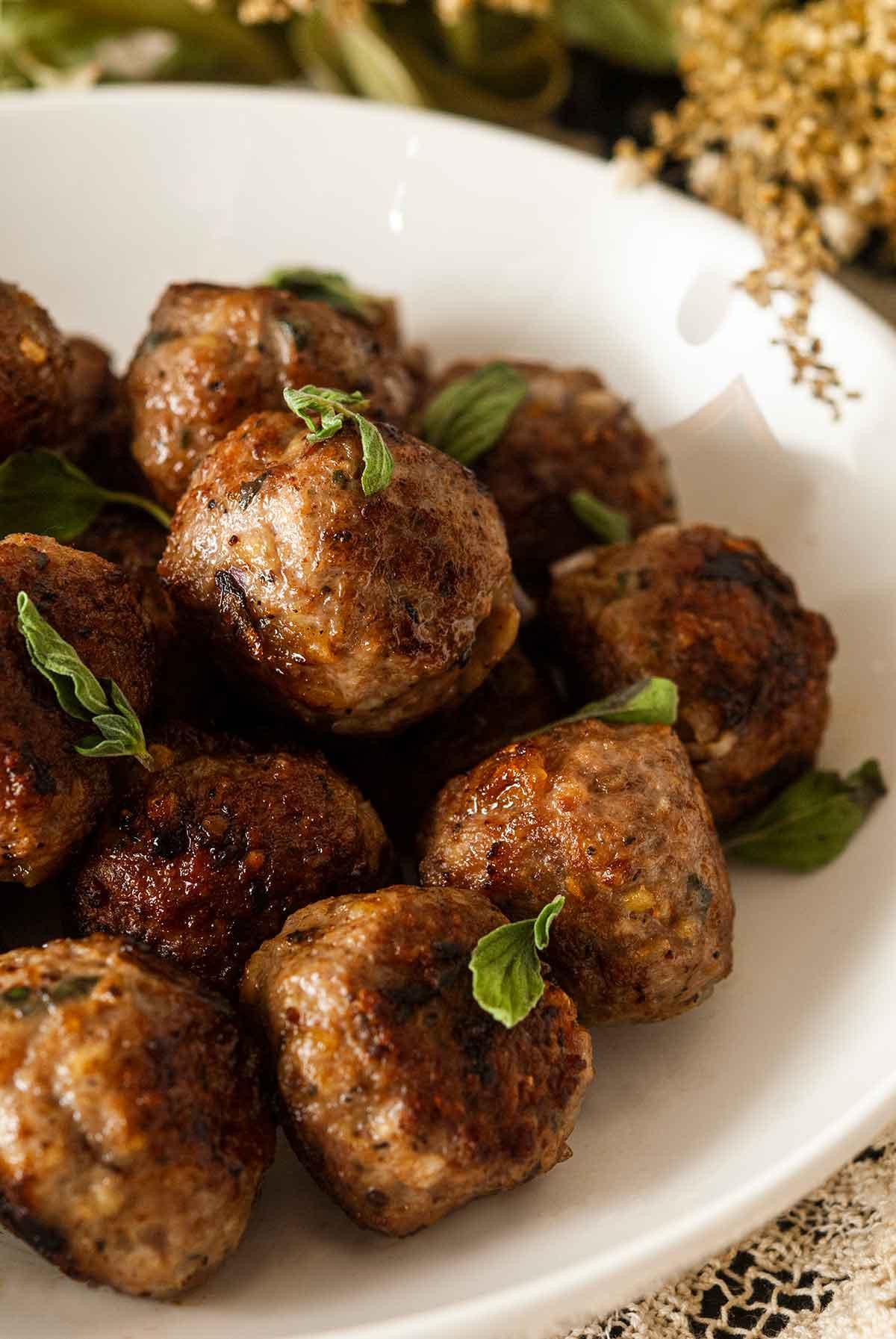 close up shot of lamb meatballs