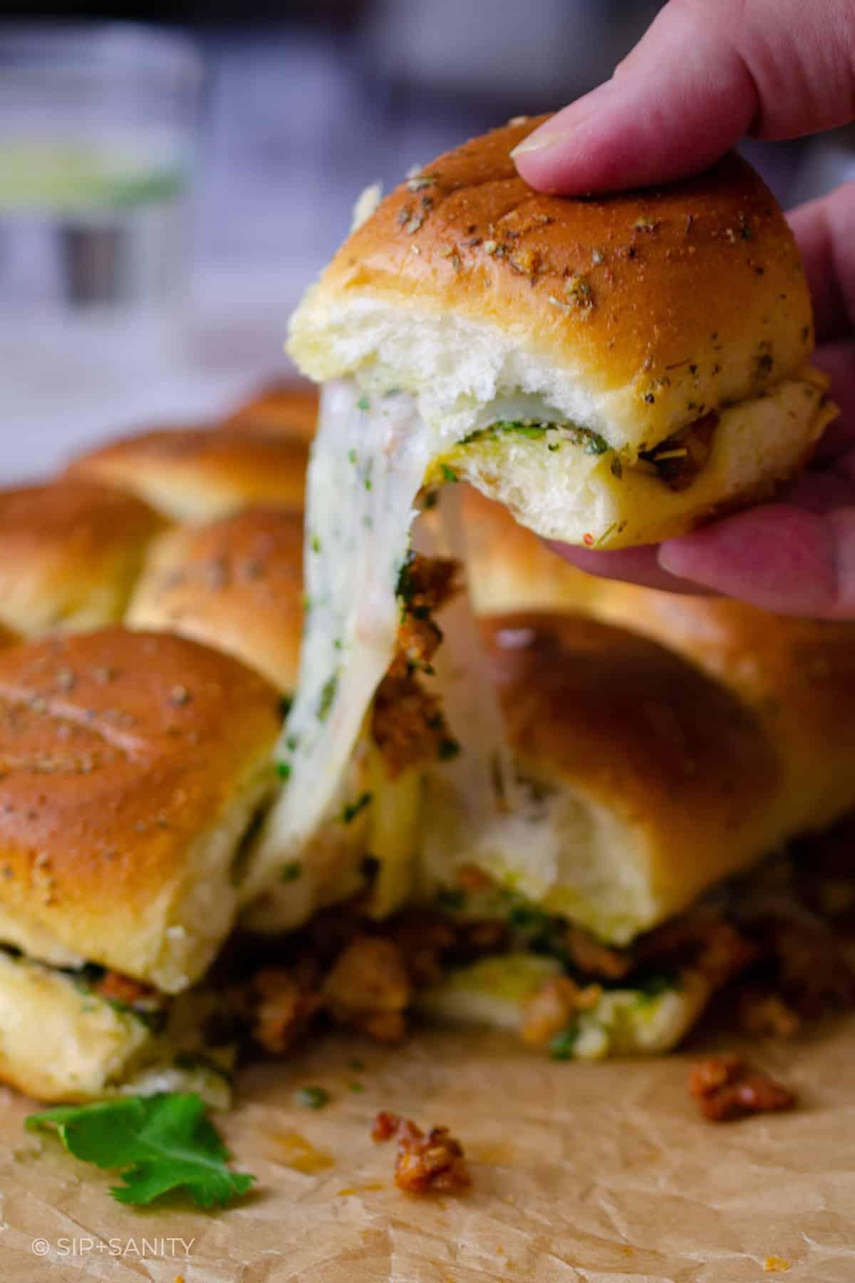chorizo sliders with melted cheese