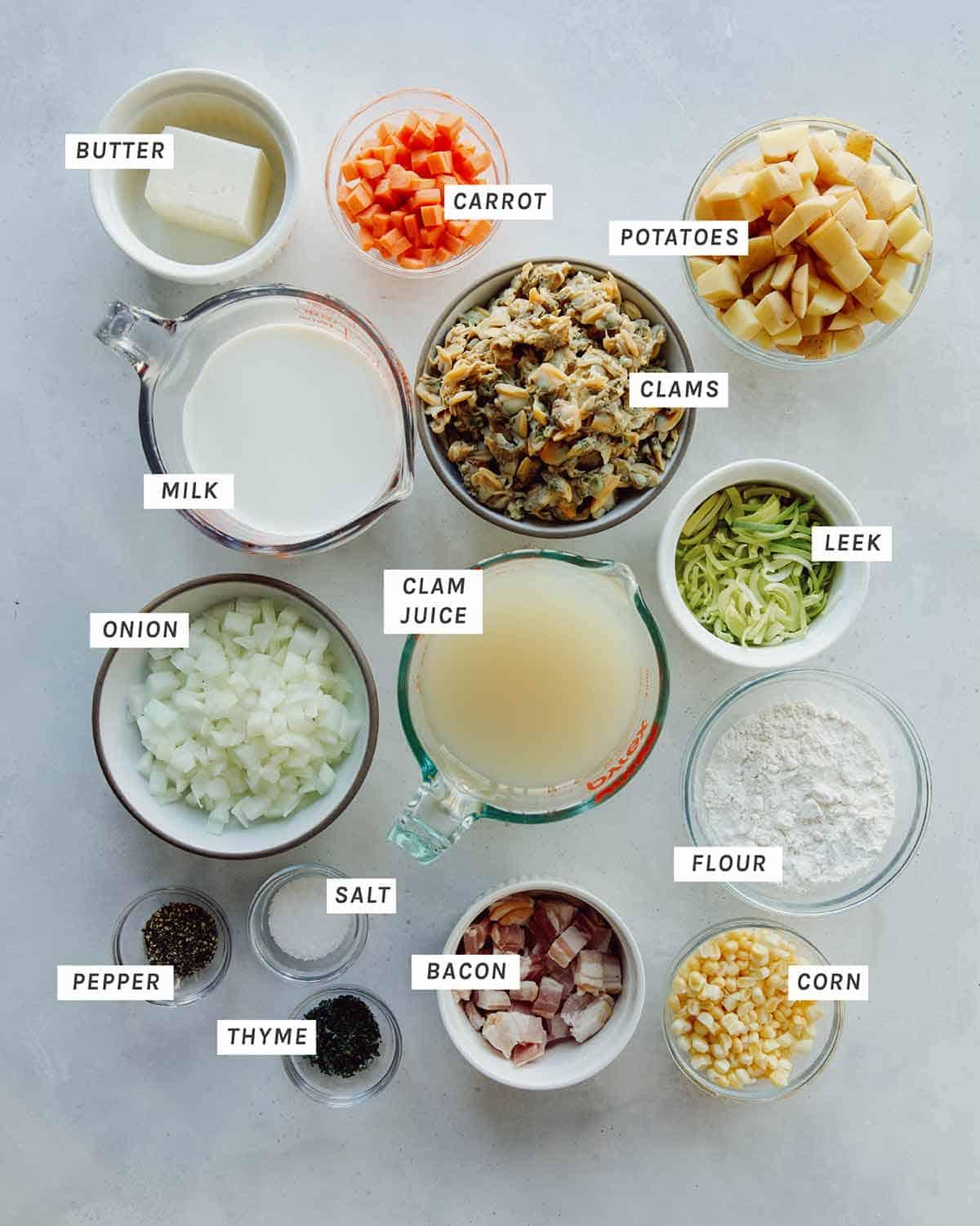 ingredients laid out for making injera clam chowder